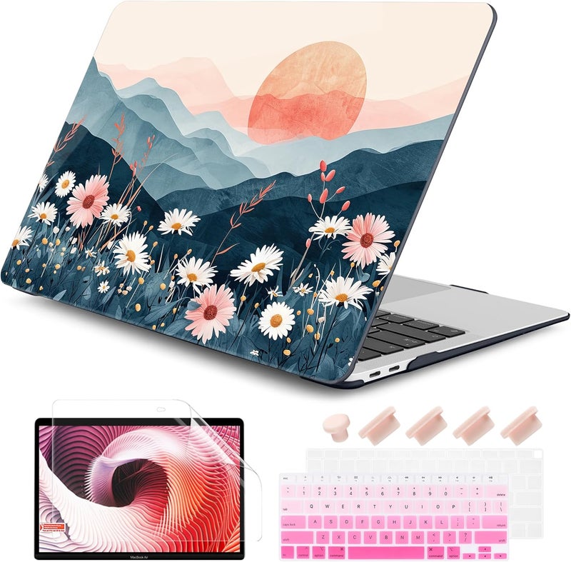 DONGKE Compatible with MacBook Air 13 inch Case 2021 2020 2019 2018 Release A2337 M1 A2179 A1932 with Retina Display & Touch ID, Plastic Hard Shell & Keyboard Cover - Sun & Daisie - Image 1